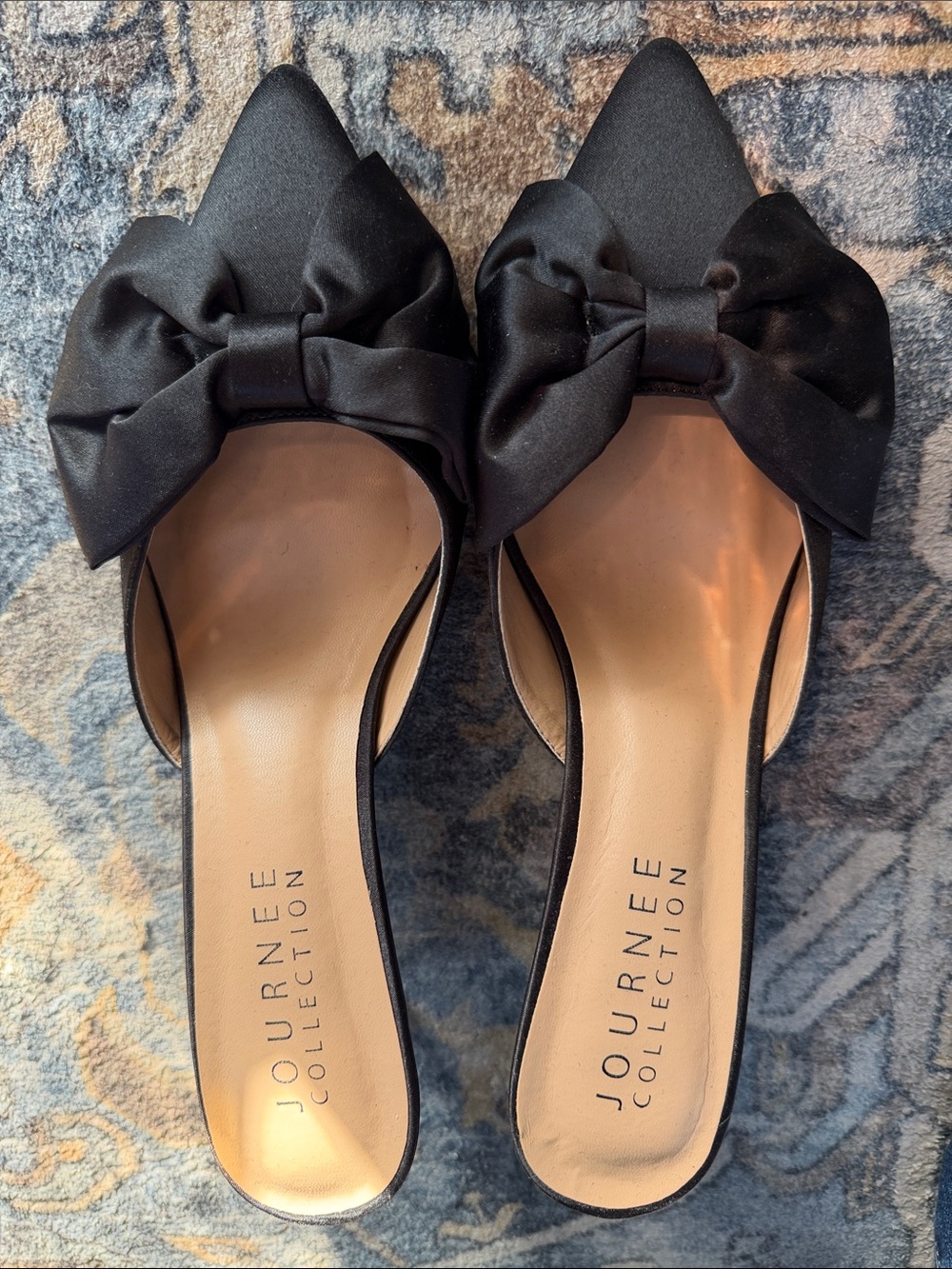 Satin Bow Pointed-Toe Mules